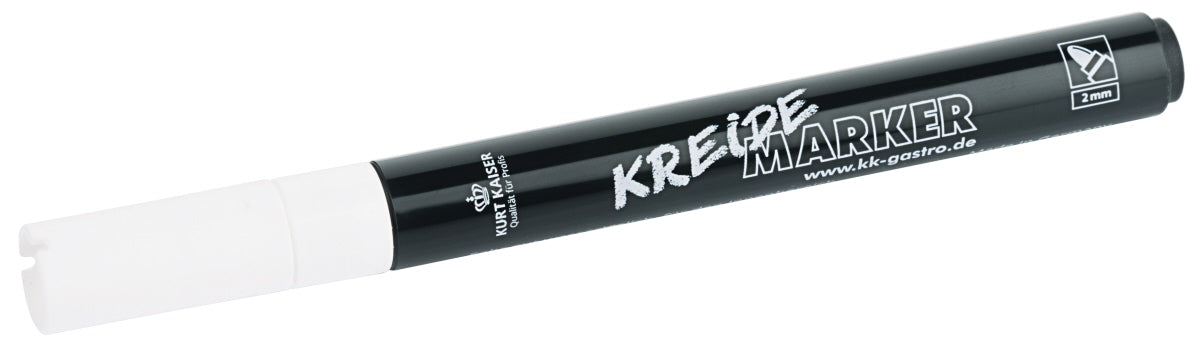 Schwarzer Kreidemarker mit weißer Kappe.