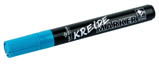 Blauer Kreidemarker auf weißem Hintergrund.