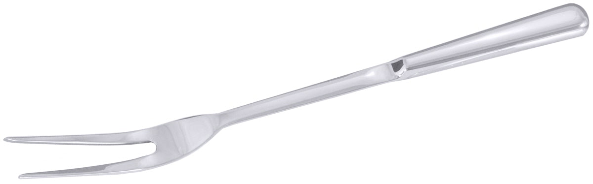 Silberne Fleischgabel mit zwei Zinken.