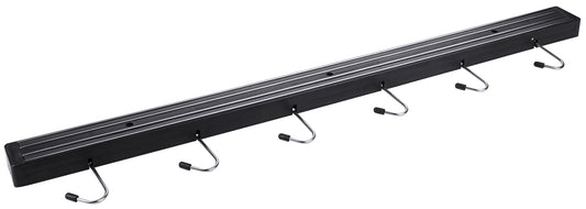 Schwarze Hakenleiste mit Haken.