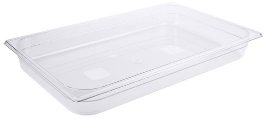 Transparente GN-Behälter aus Kunststoff.