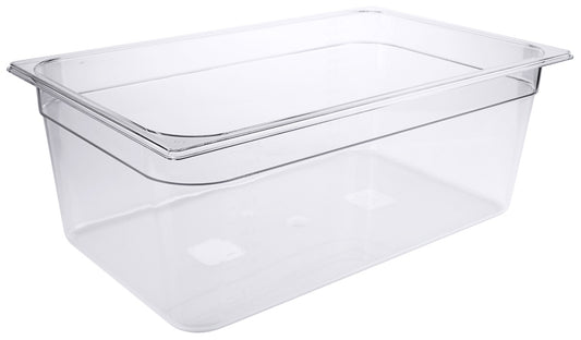 Transparente GN-Behälter aus Kunststoff.