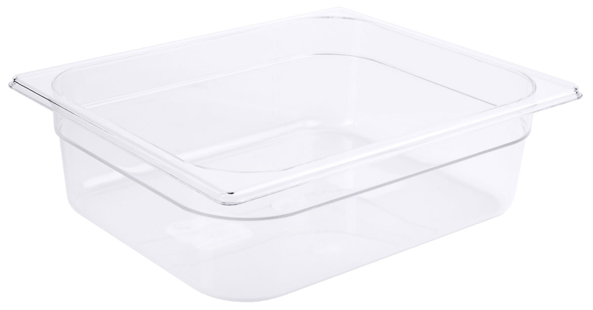 Transparente GN-Behälter aus Kunststoff.