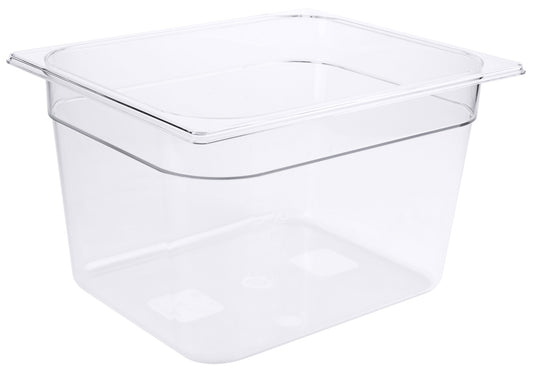 Transparente GN-Behälter aus Kunststoff.