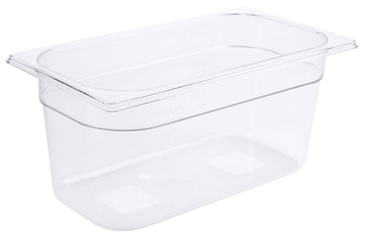 Transparente GN-Behälter aus Kunststoff.