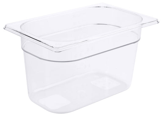Transparente GN-Behälter aus Kunststoff.