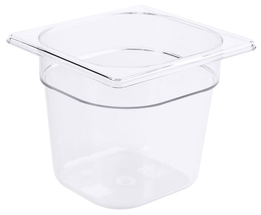 Transparente GN-Behälter aus Kunststoff.