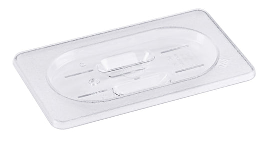 Transparenter GN-Behälterdeckel aus Kunststoff.