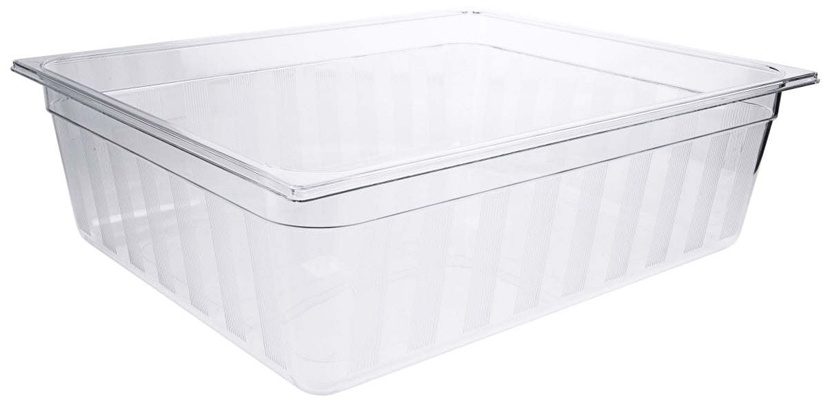 Transparente GN-Behälter aus Kunststoff.