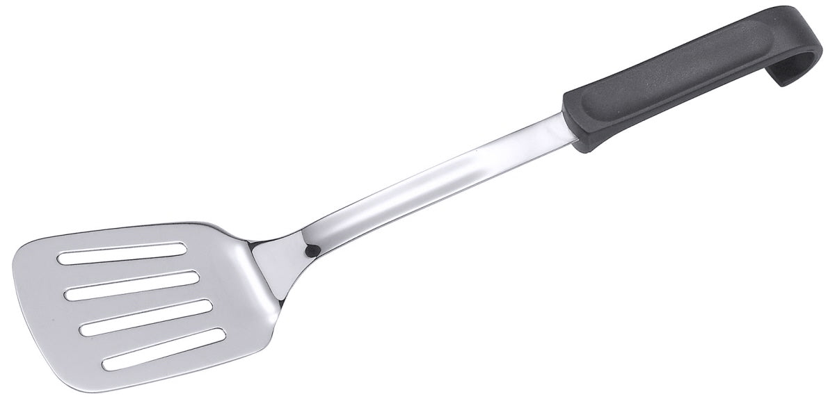Küchenspatel aus Metall, Kunststoffgriff.