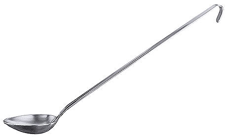 Silberner Schöpflöffel mit Haken.