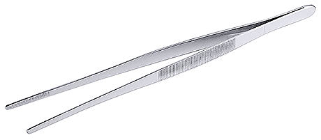 Silberne Küchenpinzette aus Metall.