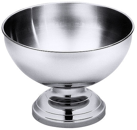 Metallschale auf Sockel, glänzend.