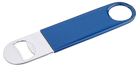 Blauer Flaschenöffner aus Metall.
