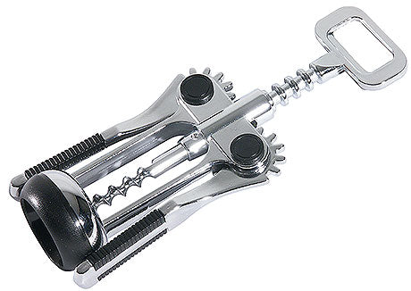 Korkenzieher mit Hebelmechanismus aus Metall.