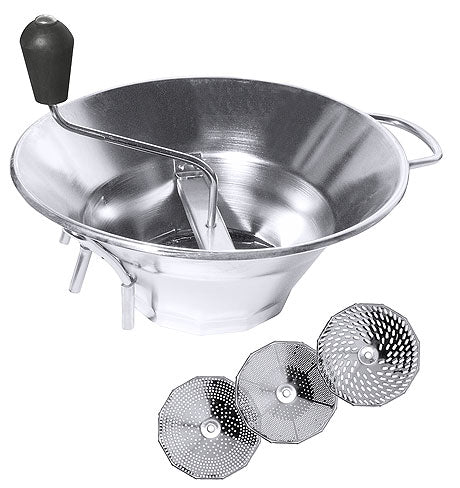Passiermühle mit drei Einsätzen.