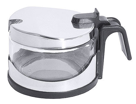 Kaffeekanne aus Glas und Metall.