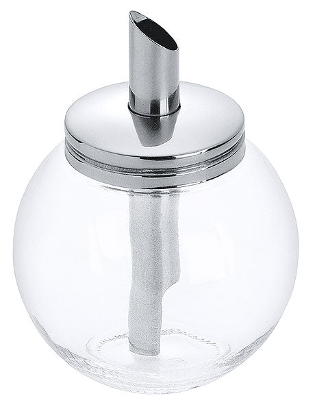 Zuckerspender aus Glas und Metall.