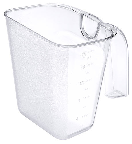 Messbecher aus transparentem Kunststoff.