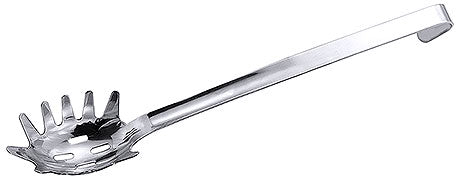 Spaghettilöffel aus Edelstahl, glänzend.