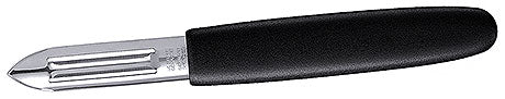 Schwarzer Sparschäler mit Metallklinge.