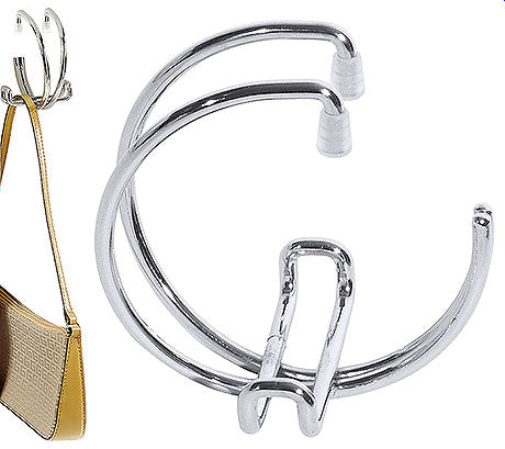 Taschenhalter aus Metall, silbern.
