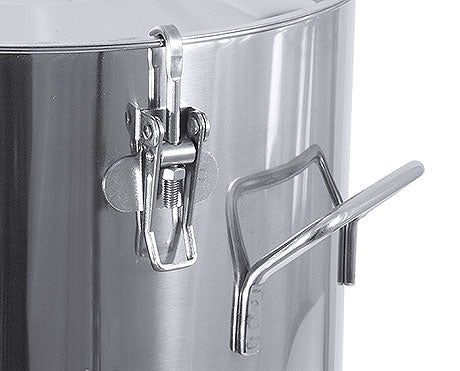 Edelstahlbehälter mit Verschluss und Griff.