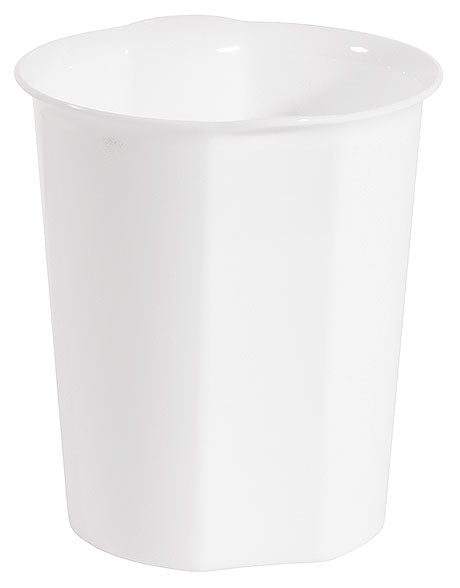 Weißer Porzellanbecher ohne Henkel.