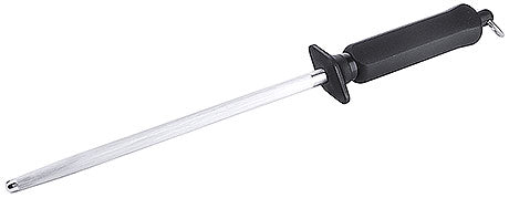 Wetzstahl mit schwarzem Griff.