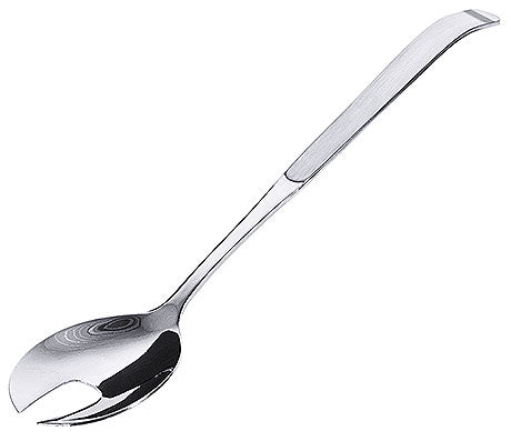 Edelstahl-Salatlöffel mit Aussparung.