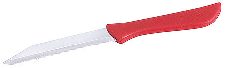 Rotes Messer mit Wellenschliff.