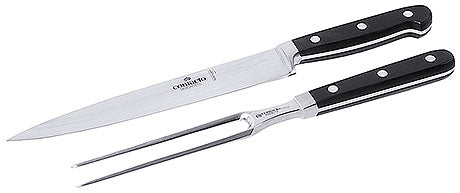 Tranchiermesser und -gabel auf Weiß.