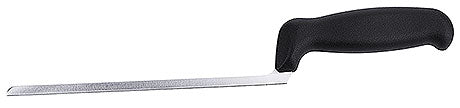 Schwarzes Griffmesser mit langer Klinge.