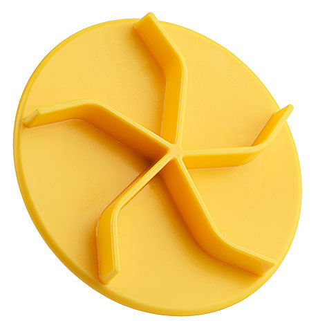 Gelber Kunststoff-Deckel mit Halterungen.