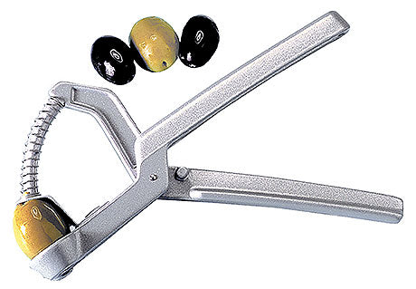 Olivenentkerner mit Oliven oben.