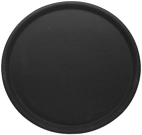 Schwarzes, rundes Serviertablett.