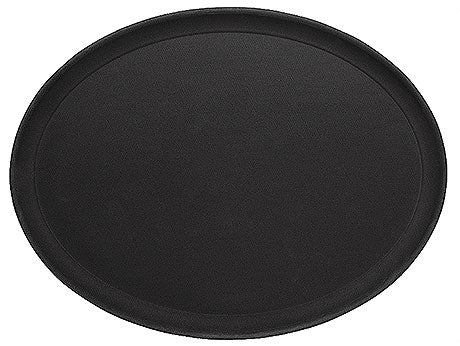 Schwarzes, rundes Serviertablett.
