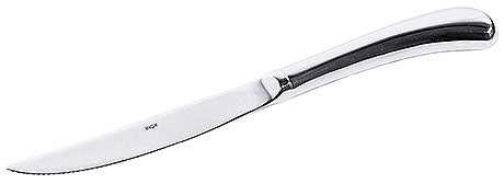 Silbernes Steakmesser auf weißem Hintergrund.