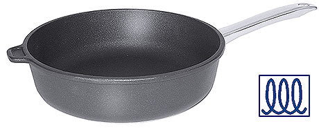 Schwarze Pfanne mit Induktionssymbol.