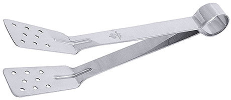 Edelstahl Grillzange mit Löchern.