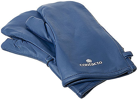 Blaue Ofenhandschuhe mit Logo.