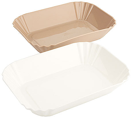Zwei rechteckige Kunststoffschalen, beige-weiß.