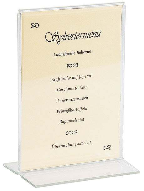 Speisekarte in einem Aufsteller.