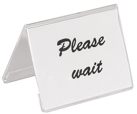 Schild mit "Please wait" Aufschrift.