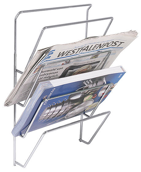 Zeitungsständer mit Zeitungen und Magazin.