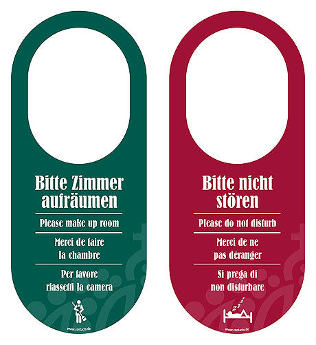 Türanhänger mit Hotel-Botschaften.