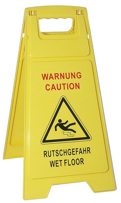 Gelbes Warnschild "Rutschgefahr" aufgestellt.
