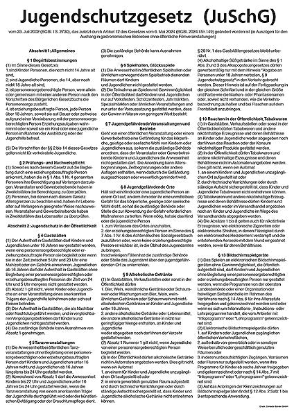 Text des Jugendschutzgesetzes (JuSchG).