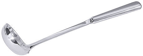 Silberne Suppenkelle aus Edelstahl.