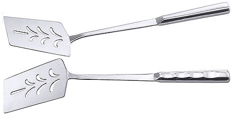 Zwei Edelstahl-Palettenwender mit Muster.